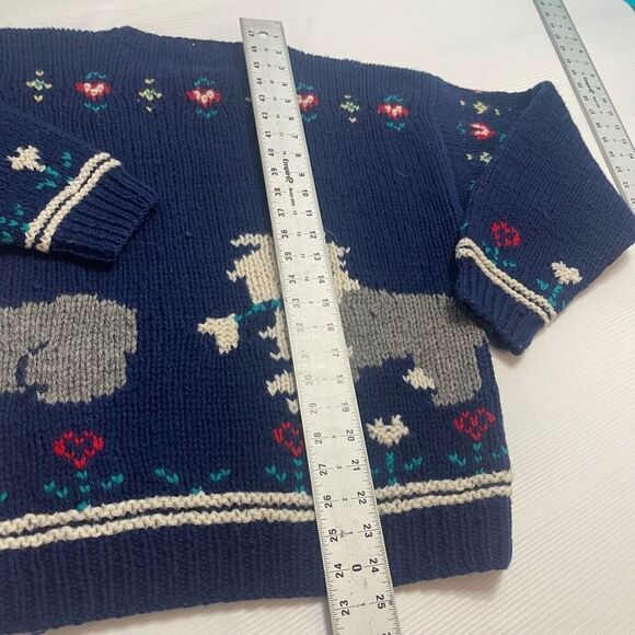 Vintage English Sheepdogs Puppies Woolrich Navy Blue Knit Wool Sweater Sz Small - Picture 9 of 9